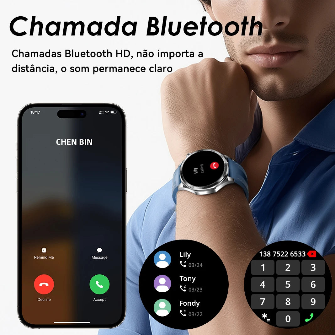 Smartwatch AURAFIT AM29 Tela AMOLED 1.43" Carregamento Sem Fio 100+ Modos Monitor Saúde IP68 Strava