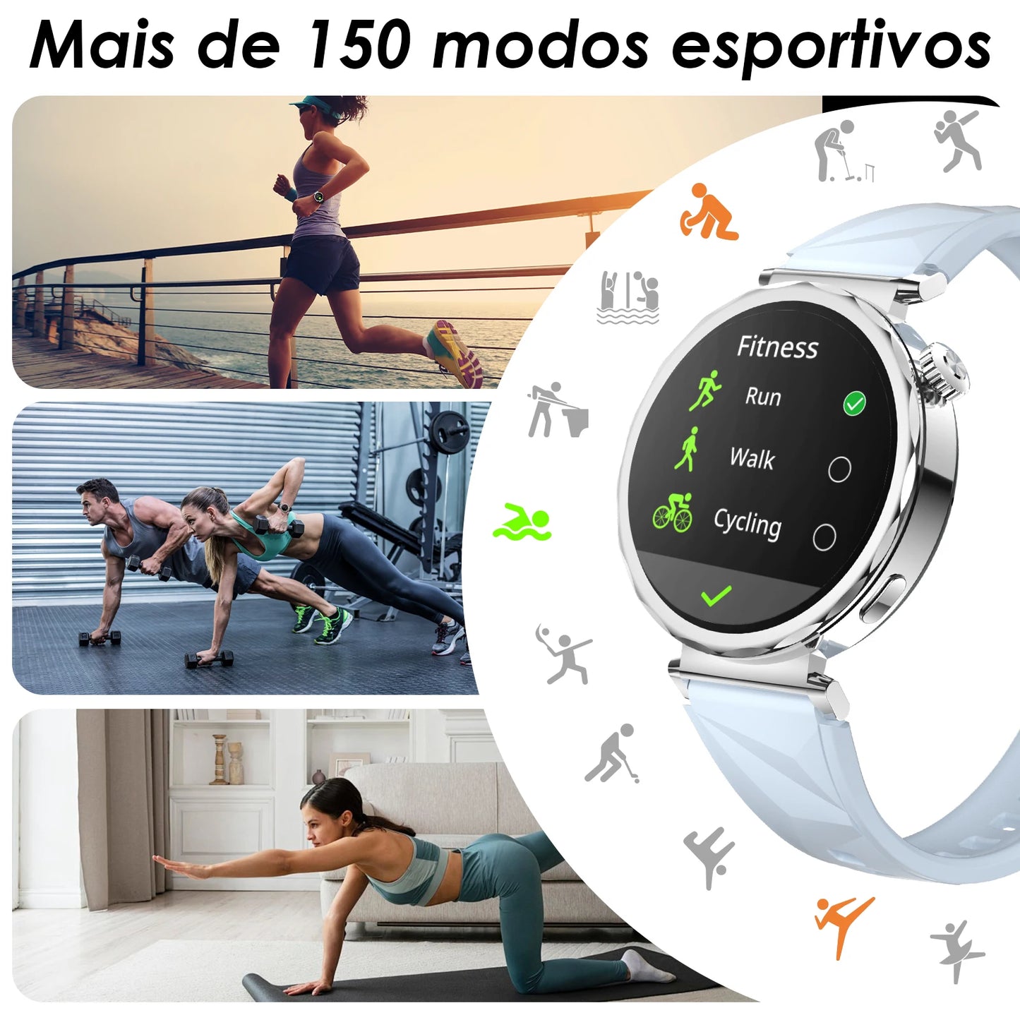 Smartwatch Feminino AURAIF ELLA 4 Monitor Freq Cardíaca Sono Esportes