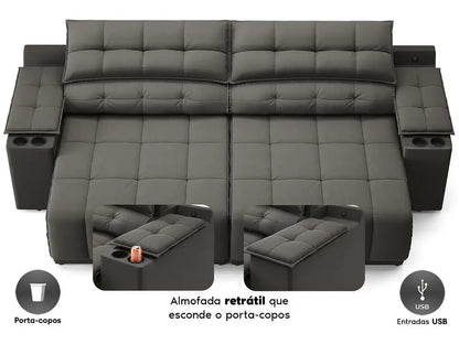 Sofá Retrátil e Reclinável 3 Lugares Quebec SMP
