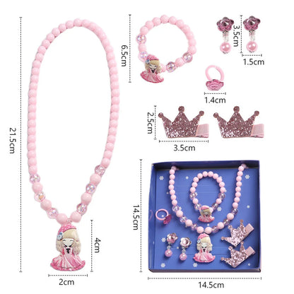 Conjunto 7 Peças Joias Infantil Disney Frozen Colar Presente Meninas Brinquedo
