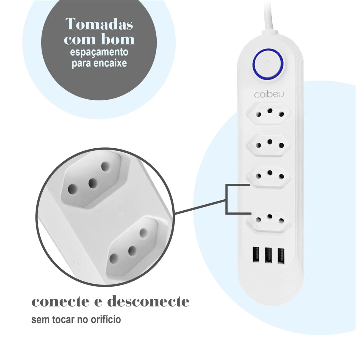 Torre de Tomadas 2M com USB Filtro de Linha Retrátil Coibeu B04U