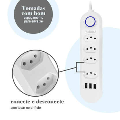 Torre de Tomadas 2M com USB Filtro de Linha Retrátil Coibeu B04U