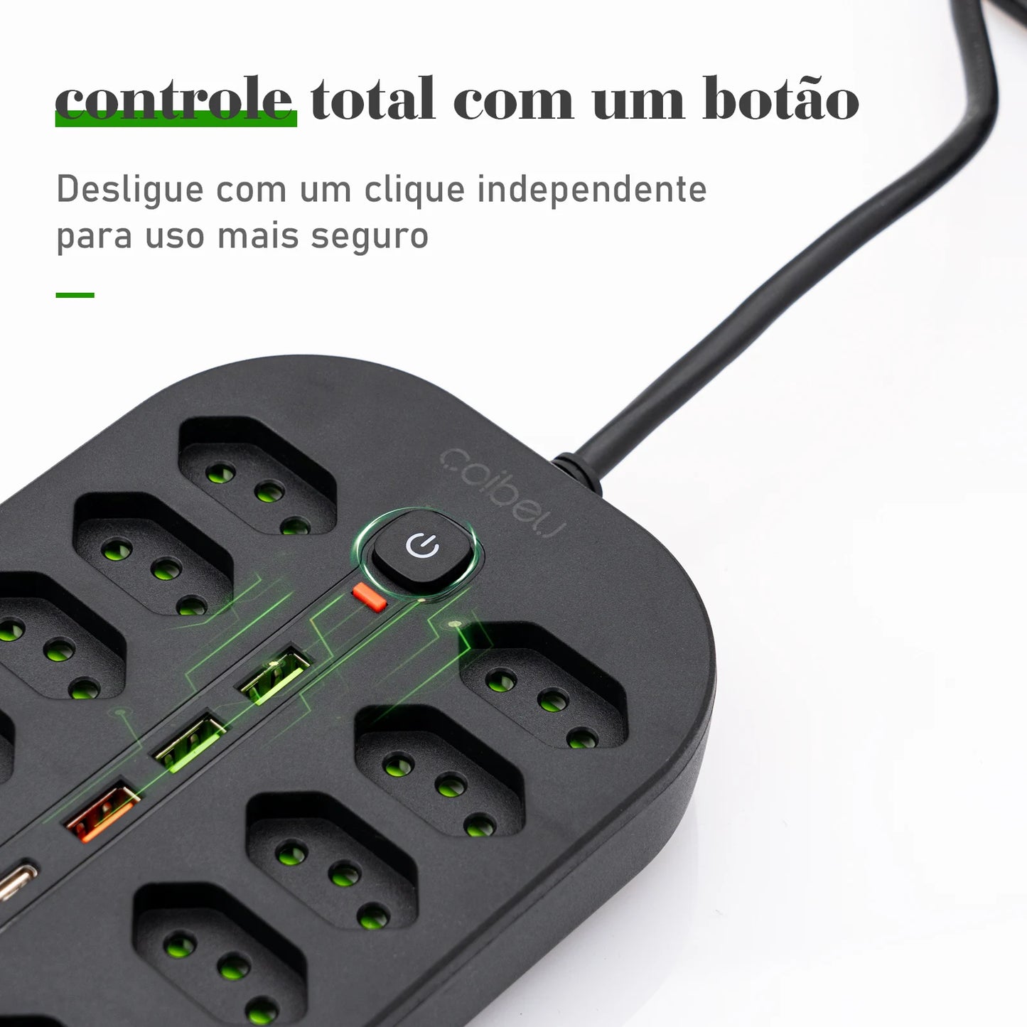 Filtro de Linha 2M com USB Proteção Sobrecarga Tomadas Coibeu