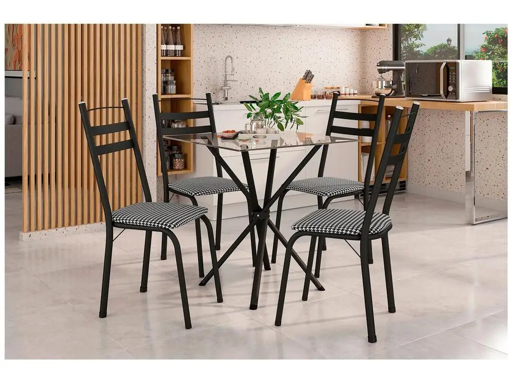 Conjunto Mesa de Jantar 4 Cadeiras Tampo Vidro Preto Capri Madesa