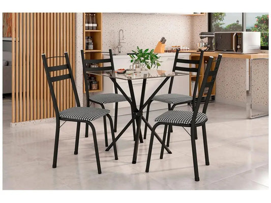 Conjunto Mesa de Jantar 4 Cadeiras Tampo Vidro Preto Capri Madesa