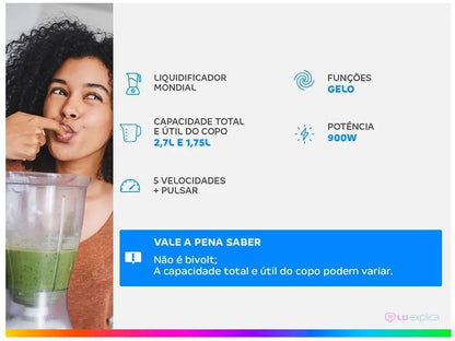 Liquidificador Mondial Turbo L-900 FB com Filtro 5 Velocidades 900W Preto – 220V