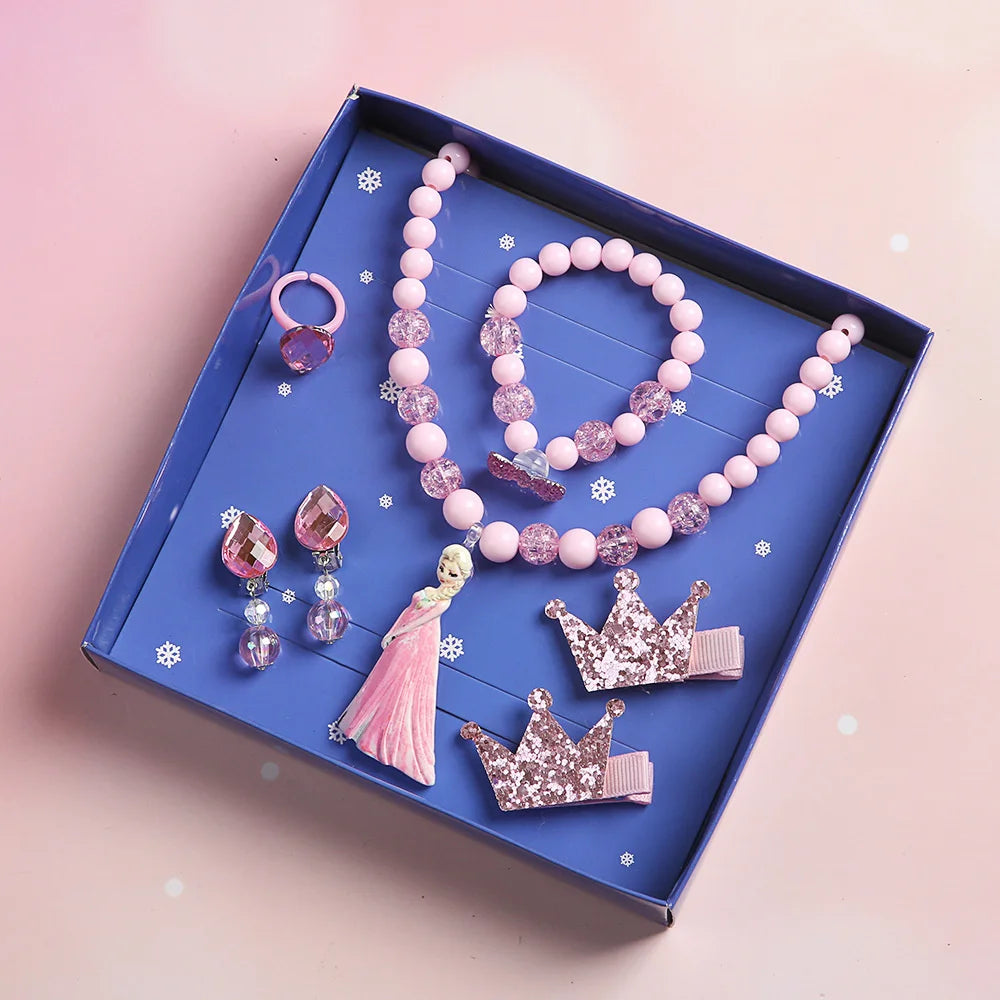 Conjunto 7 Peças Joias Infantil Disney Frozen Colar Presente Meninas Brinquedo
