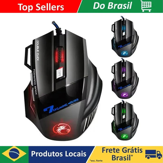 Mouse Gamer X7 Ergonômico com LED - 5500 DPI Ajustável para PC e Notebook