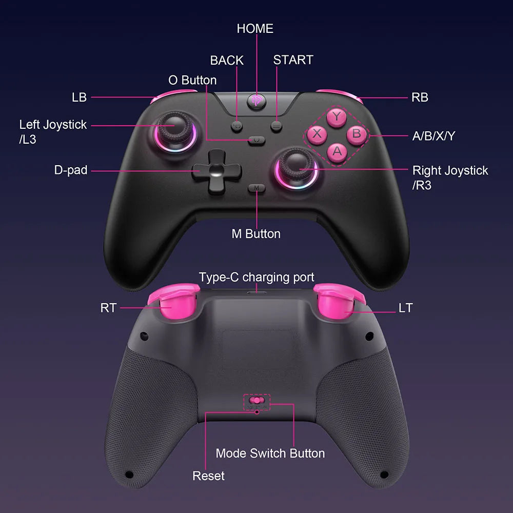 Controle Sem Fio EasySMX X05 Hall Effect RGB Compatível PC/Switch/TV/Android/iOS 2.4G Bluetooth Cabo