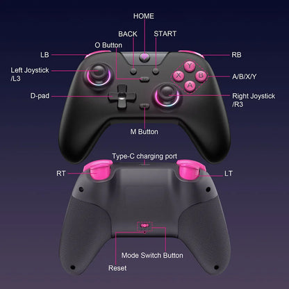 Controle Sem Fio EasySMX X05 Hall Effect RGB Compatível PC/Switch/TV/Android/iOS 2.4G Bluetooth Cabo