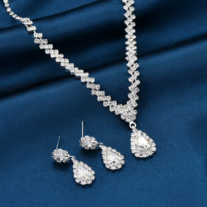 Conjunto 3 Peças Colar e Brincos Feminino Gota D'Água Fashion