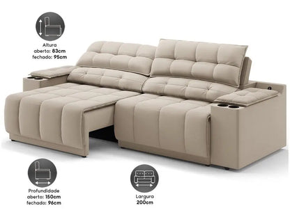 Sofá Retrátil e Reclinável 3 Lugares Velosuede Quebec Next Sofas