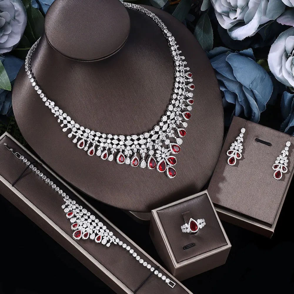 Conjunto 4 Peças Joias Noiva Zircônia Festa Feminino Elegante