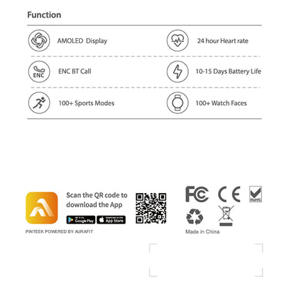 Relógio Inteligente AURAFIT AM32 com Papel de Parede Personalizável, Alertas de Chamadas/Mensagens, Ligações Sem Fio e Modo Esportivo