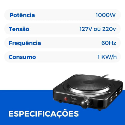 Fogão Elétrico Portátil Elgin 1 Boca 1000W Cook For You