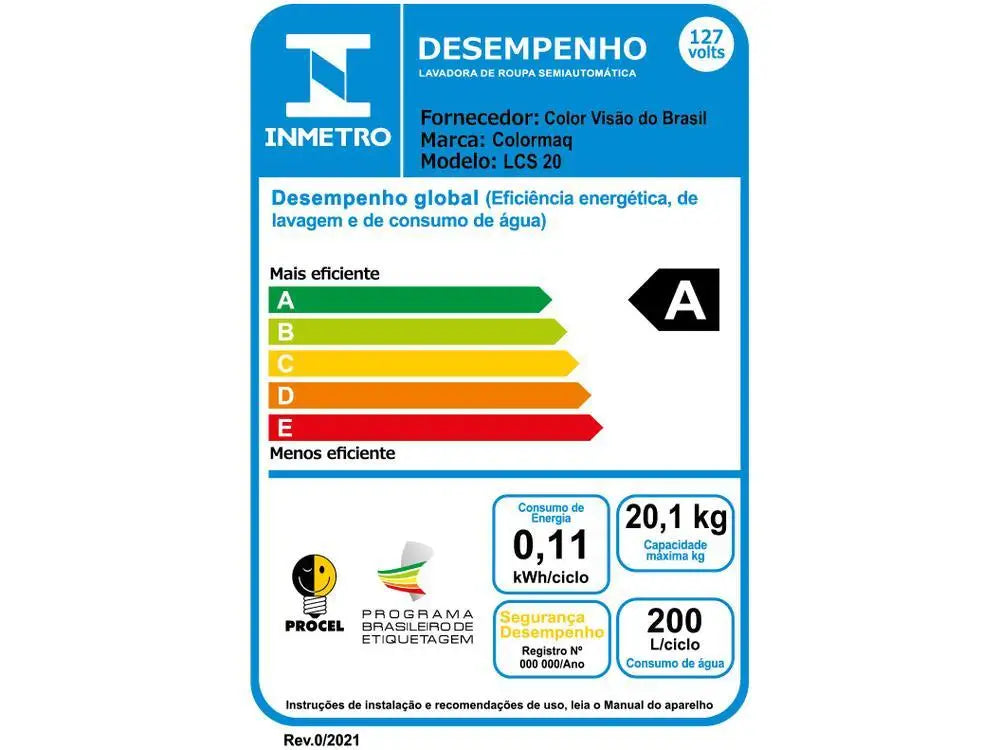 Tanquinho Colormaq 20Kg LCS 20 – 110V