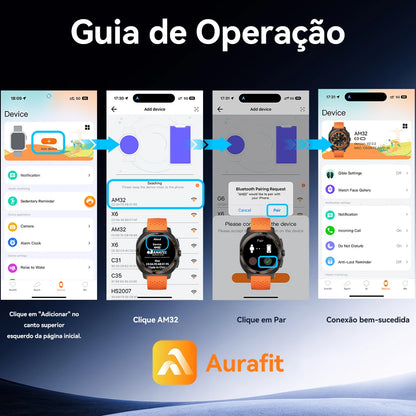 Relógio Inteligente AURAFIT AM32 com Papel de Parede Personalizável, Alertas de Chamadas/Mensagens, Ligações Sem Fio e Modo Esportivo