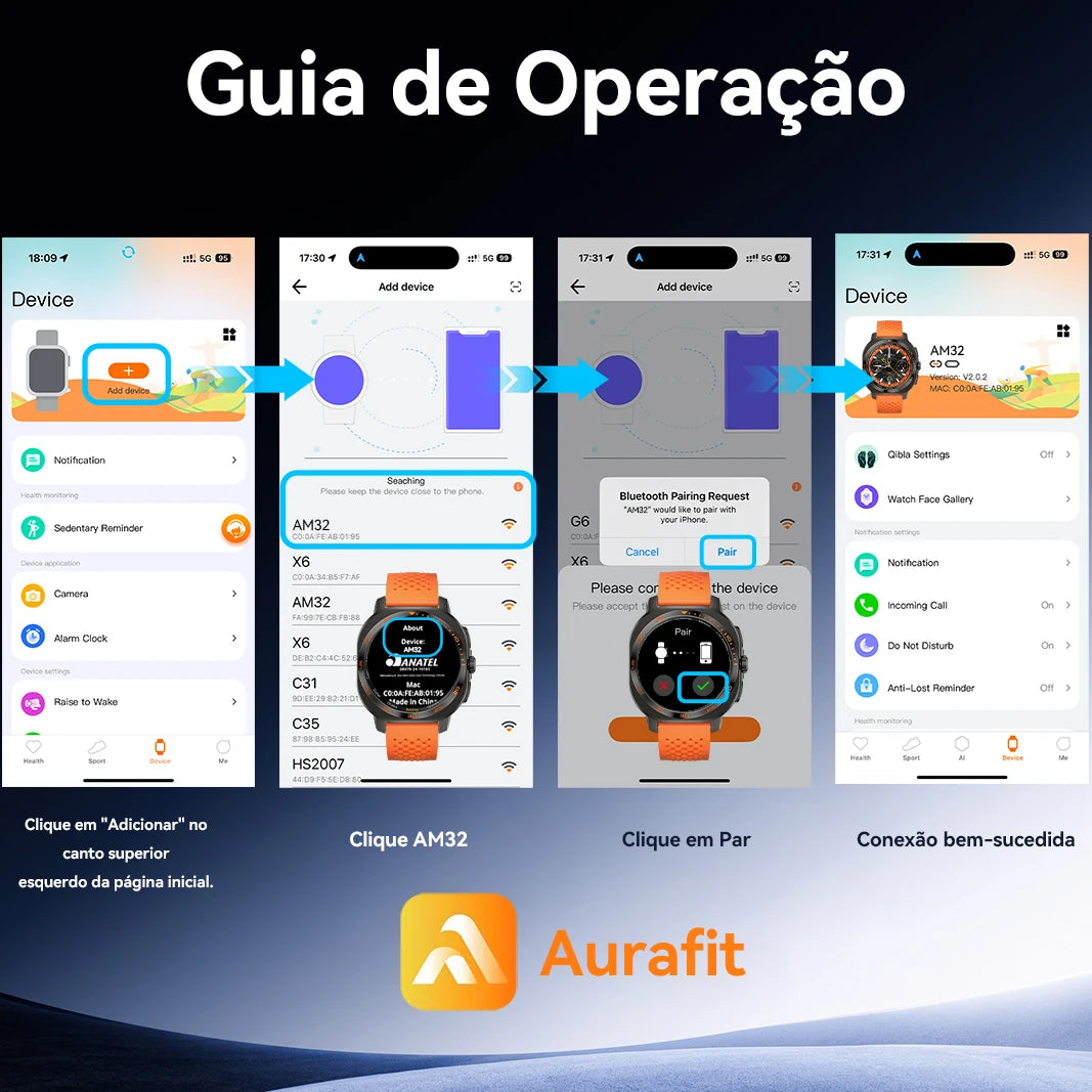 Smartwatch Esportivo Tela AMOLED 1.43" Papel de Parede Personalizado Chamadas Sem Fio Alertas Unissex