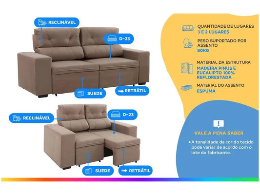 Conjunto Sofá 2 e 3 Lugares Evolution - Solução Completa