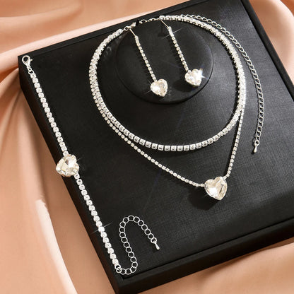 Conjunto 3 Peças Coração Diamante KATARIAN - Colar, Brincos e Pulseira