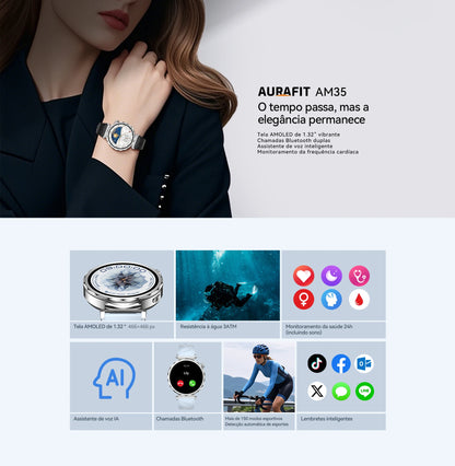 Smartwatch Feminino AURAIF ELLA 4 Monitor Freq Cardíaca Sono Esportes