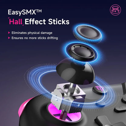 Controle Sem Fio EasySMX X05 Hall Effect RGB Compatível PC/Switch/TV/Android/iOS 2.4G Bluetooth Cabo