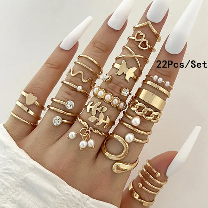 Conjunto 28 Peças Anéis Fashion Geométricos Feminino Cristal Coração