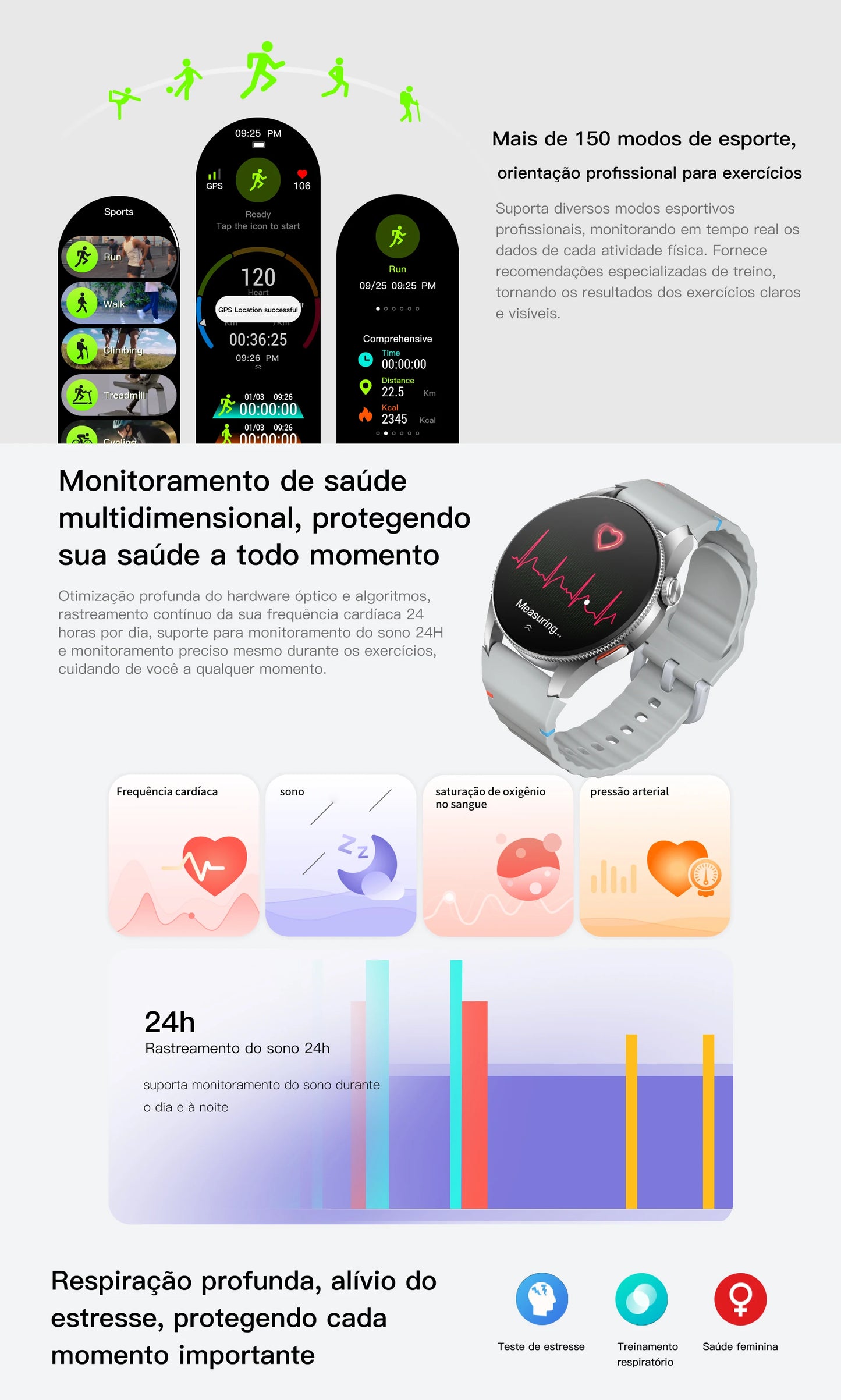 Smartwatch AURAFIT Original Masculino GPS NFC Rastreamento Chamadas BT Monitor Saúde