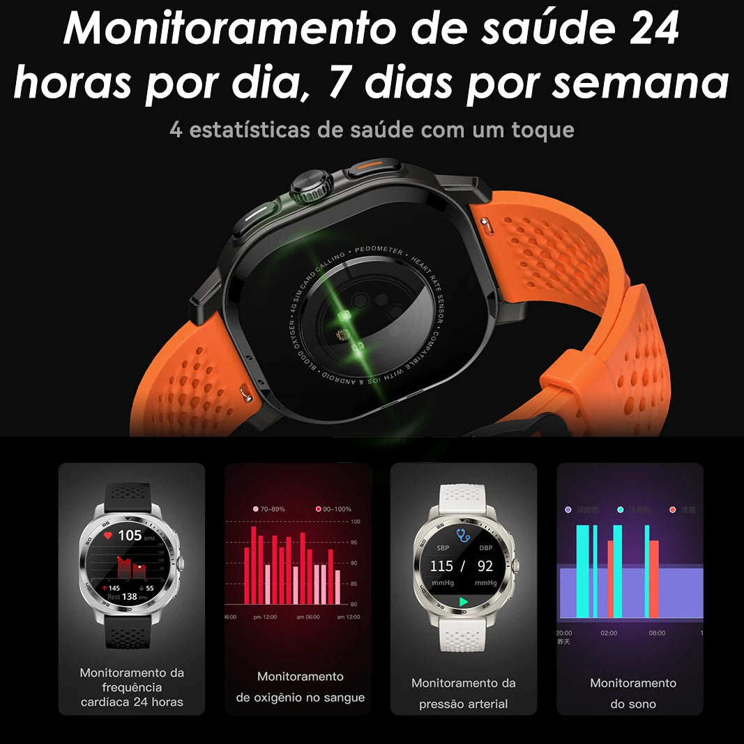 Smartwatch Esportivo Tela AMOLED 1.43" Papel de Parede Personalizado Chamadas Sem Fio Alertas Unissex