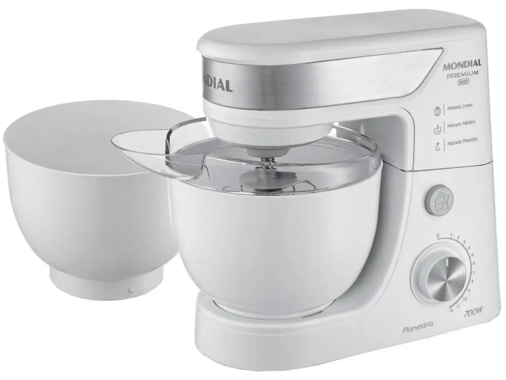 Batedeira Planetária Mondial Premium Branco e Inox 700W - 220V