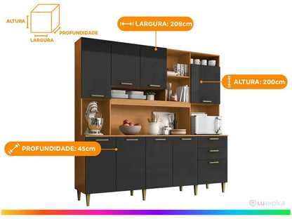 Armário de Cozinha Completo Aramobile Mega Kit 9 Portas 2 Gavetas