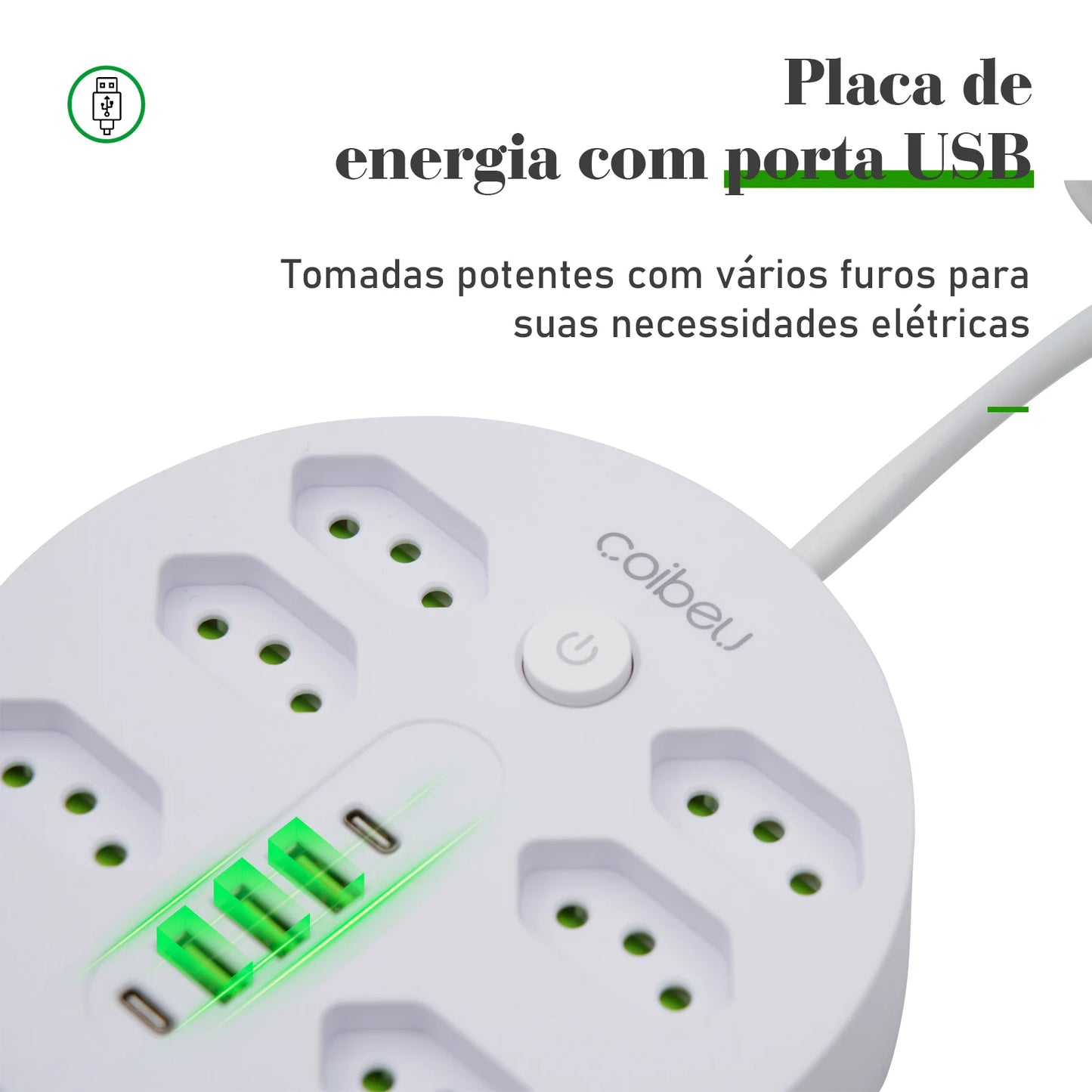 Filtro de Linha Extensão Elétrica Adaptador Tomada 10A 110-220V com USB