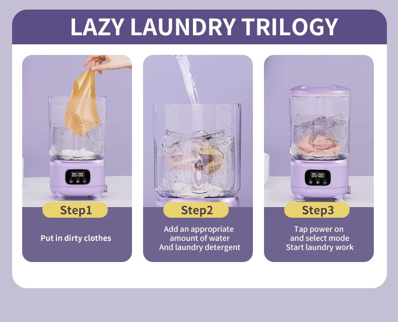 Mini Lavadora Portátil Sem Fio 2L – Roupa Íntima, Meias e Roupas de Pet