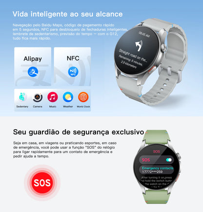 Smartwatch AURAFIT Original Masculino GPS NFC Rastreamento Chamadas BT Monitor Saúde