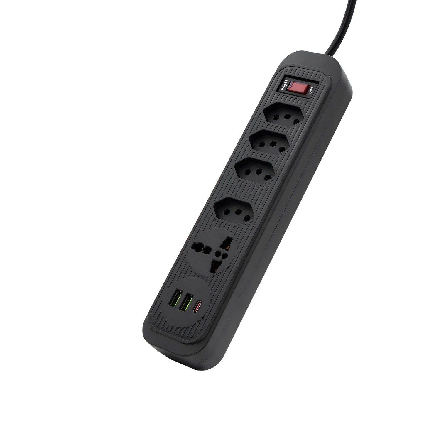 Extensão De 4 Tomadas Com 3 Usb Branco Bivolt 2 Metros Preto, Extensão Tomada,Suporte a Tensão de 110-220V, Potência de 2500W，