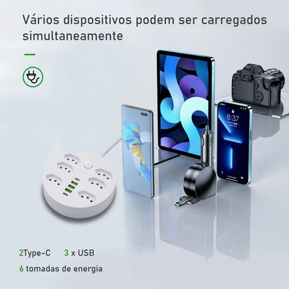 Filtro de Linha Extensão Elétrica Adaptador Tomada 10A 110-220V com USB