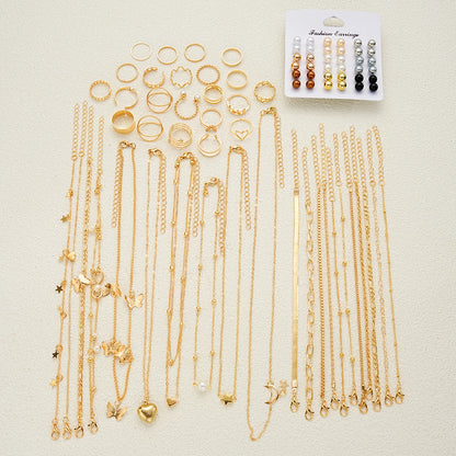 Conjunto 83 Peças Joias Elegante Pérolas Geométricas Brincos Colar Pulseira Anel