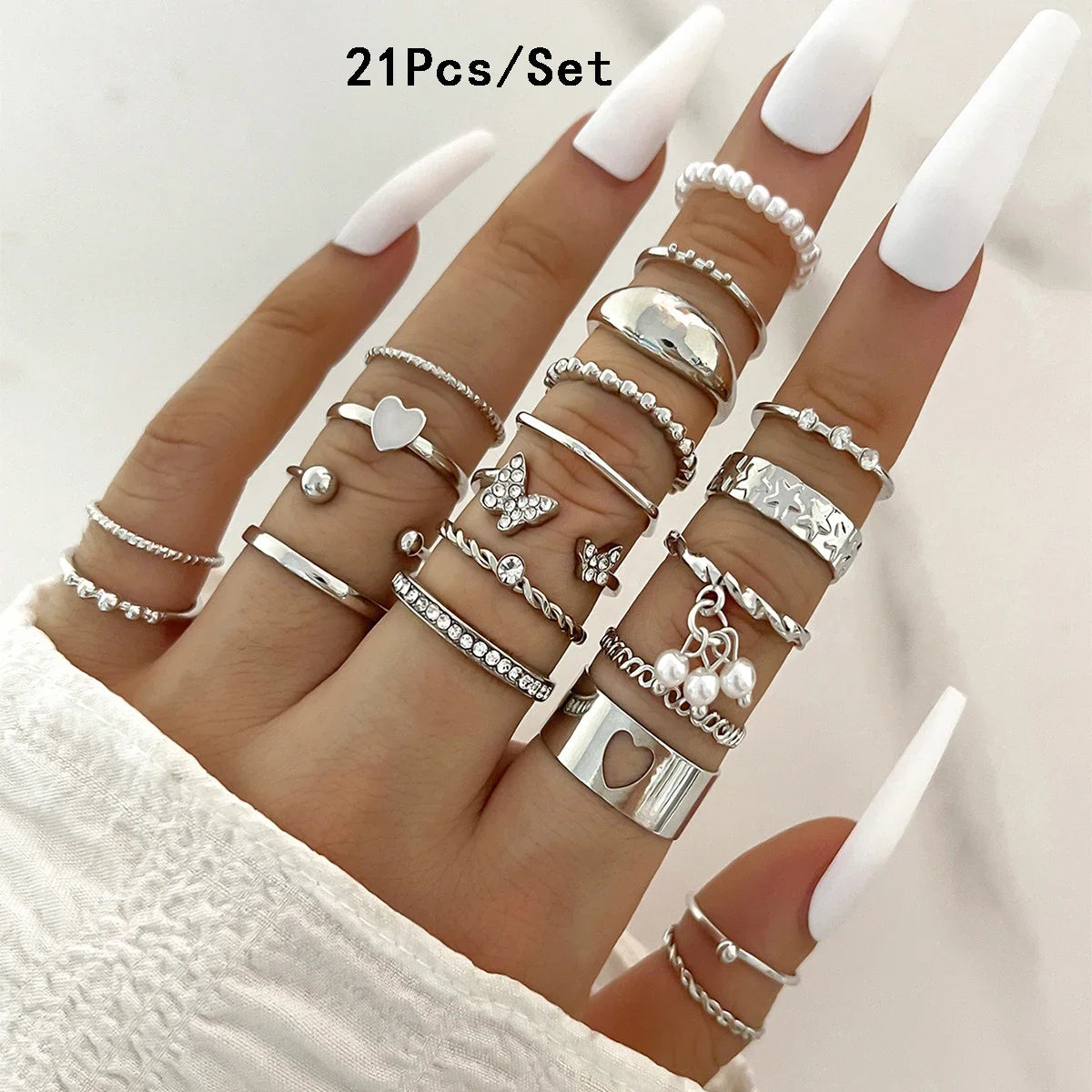 Conjunto 28 Peças Anéis Fashion Geométricos Feminino Cristal Coração