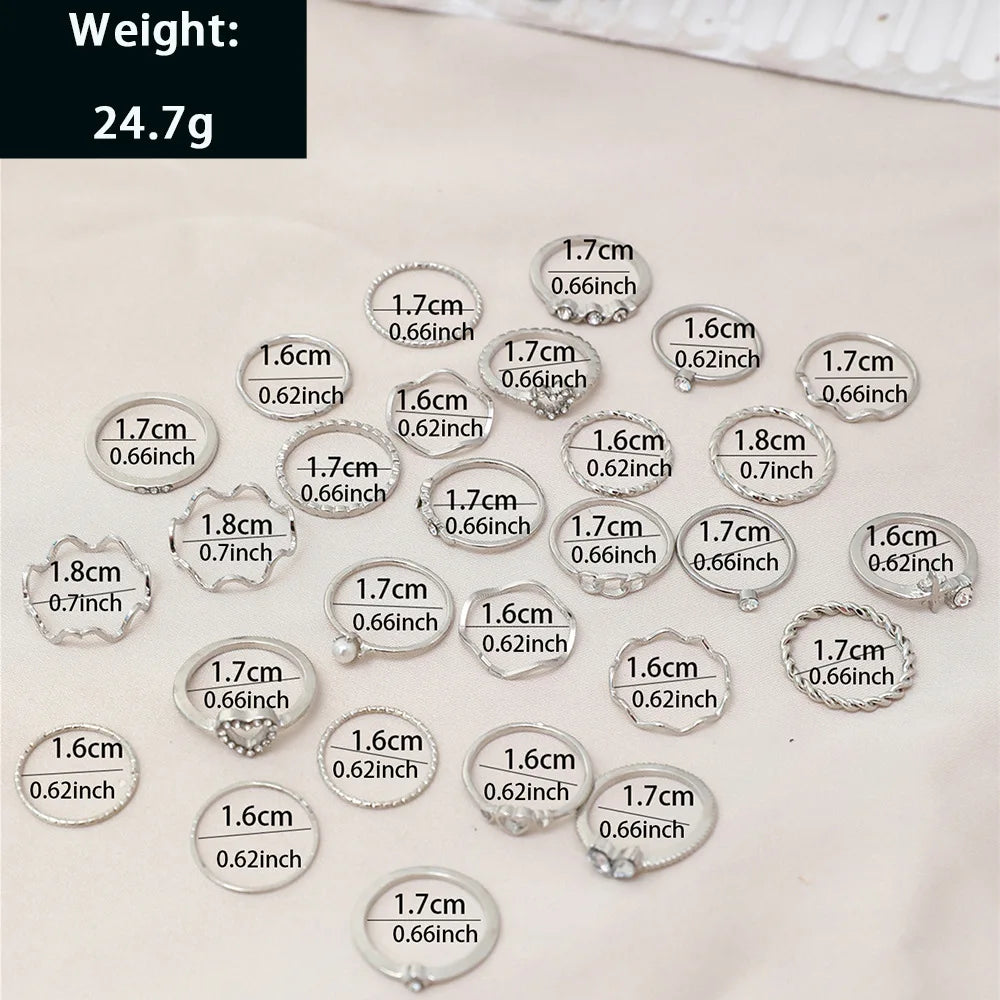 Conjunto 28 Peças Anéis Fashion Geométricos Feminino Cristal Coração