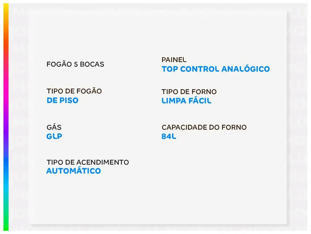 Fogão 5 Bocas Esmaltec Preto Mesa de Vidro Ideal Top Glass - Bivolt