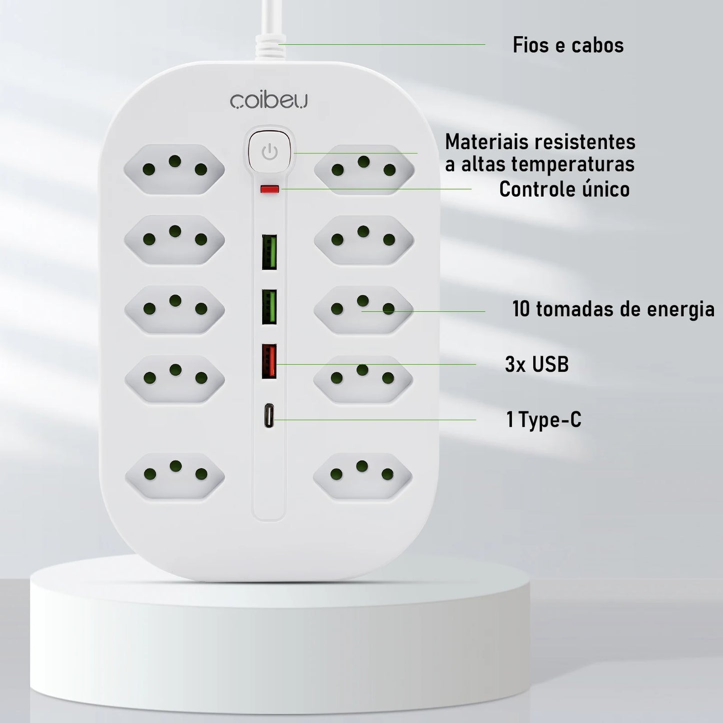 Filtro de Linha Extensão Elétrica Adaptador Tomada 10A 110-220V com USB