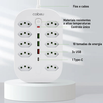 Filtro de Linha Extensão Elétrica Adaptador Tomada 10A 110-220V com USB