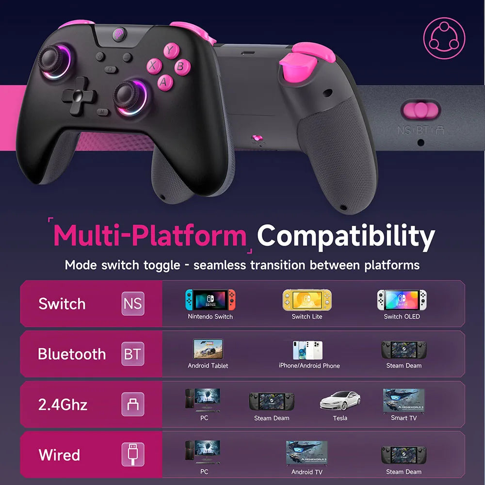 Controle Sem Fio EasySMX X05 Hall Effect RGB Compatível PC/Switch/TV/Android/iOS 2.4G Bluetooth Cabo