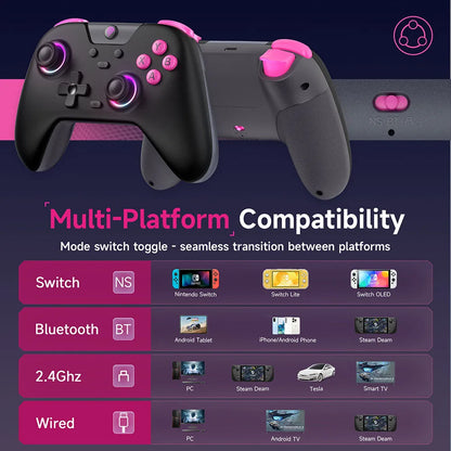 Controle Sem Fio EasySMX X05 Hall Effect RGB Compatível PC/Switch/TV/Android/iOS 2.4G Bluetooth Cabo