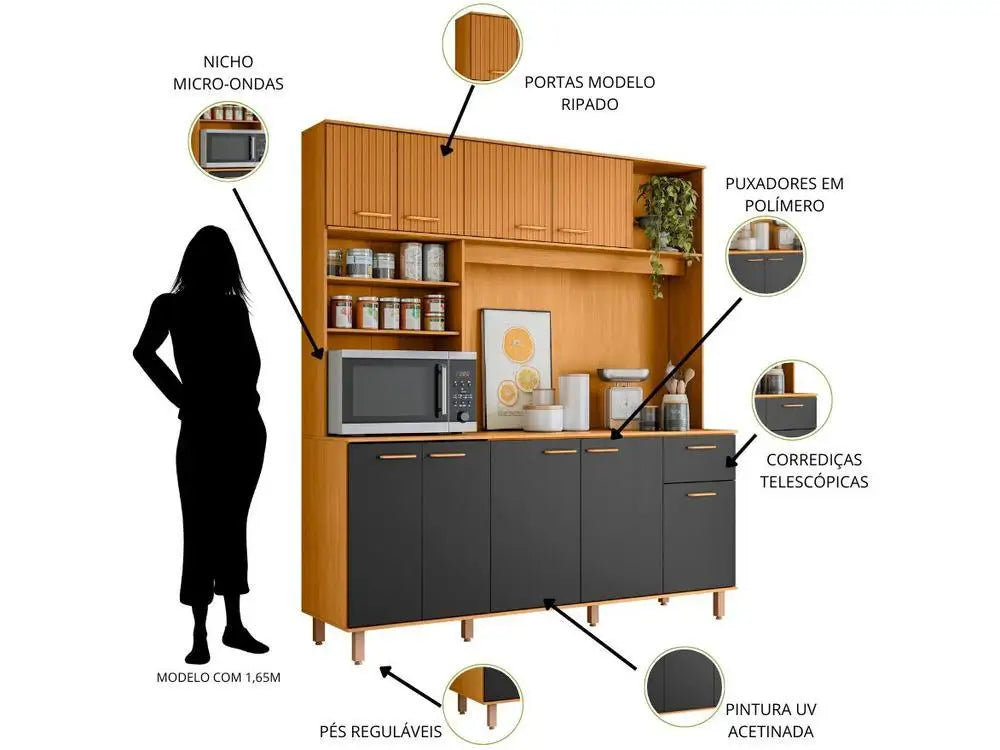 Cozinha Compacta Poliman Núria 9 Portas 1 Gaveta - Móvel Completo