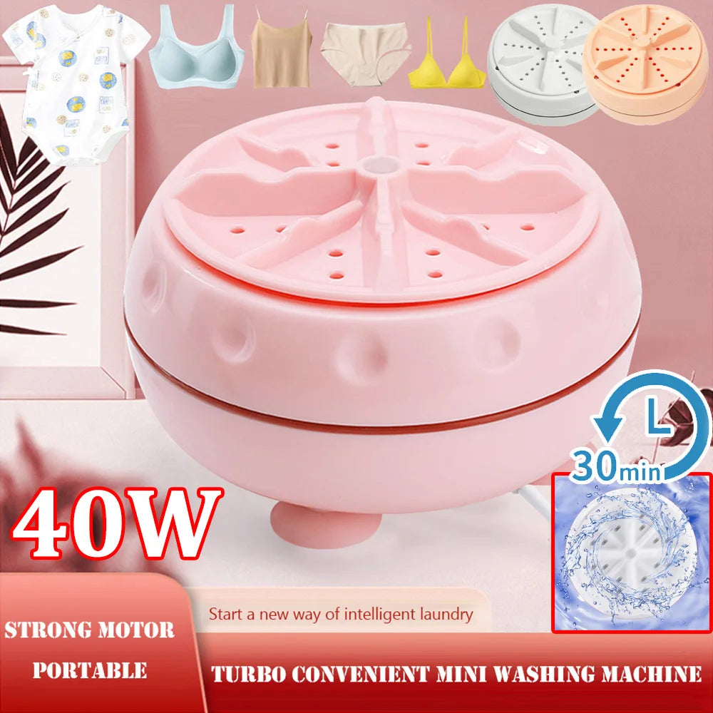 Mini Lavadora Portátil Automática Turbina 40W Bolhas de Ar Rotatória para Viagem