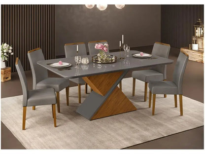 Conjunto Mesa de Jantar 6 Cadeiras Cinza Firenze Madesa
