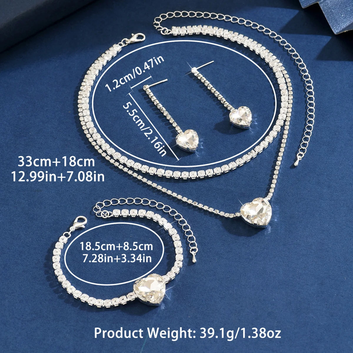 Conjunto 3 Peças Coração Diamante KATARIAN - Colar, Brincos e Pulseira