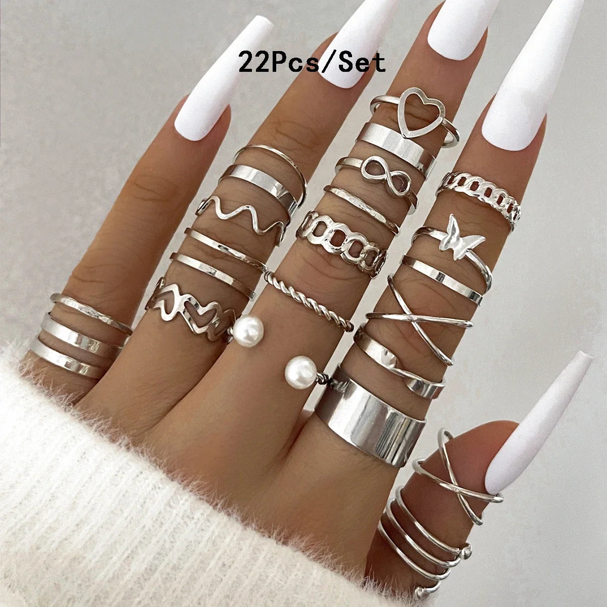 Conjunto 28 Peças Anéis Fashion Geométricos Feminino Cristal Coração