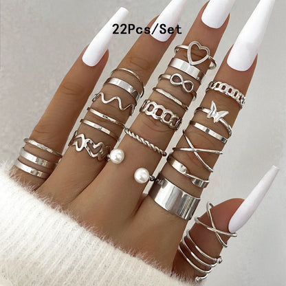 Conjunto 28 Peças Anéis Fashion Geométricos Feminino Cristal Coração